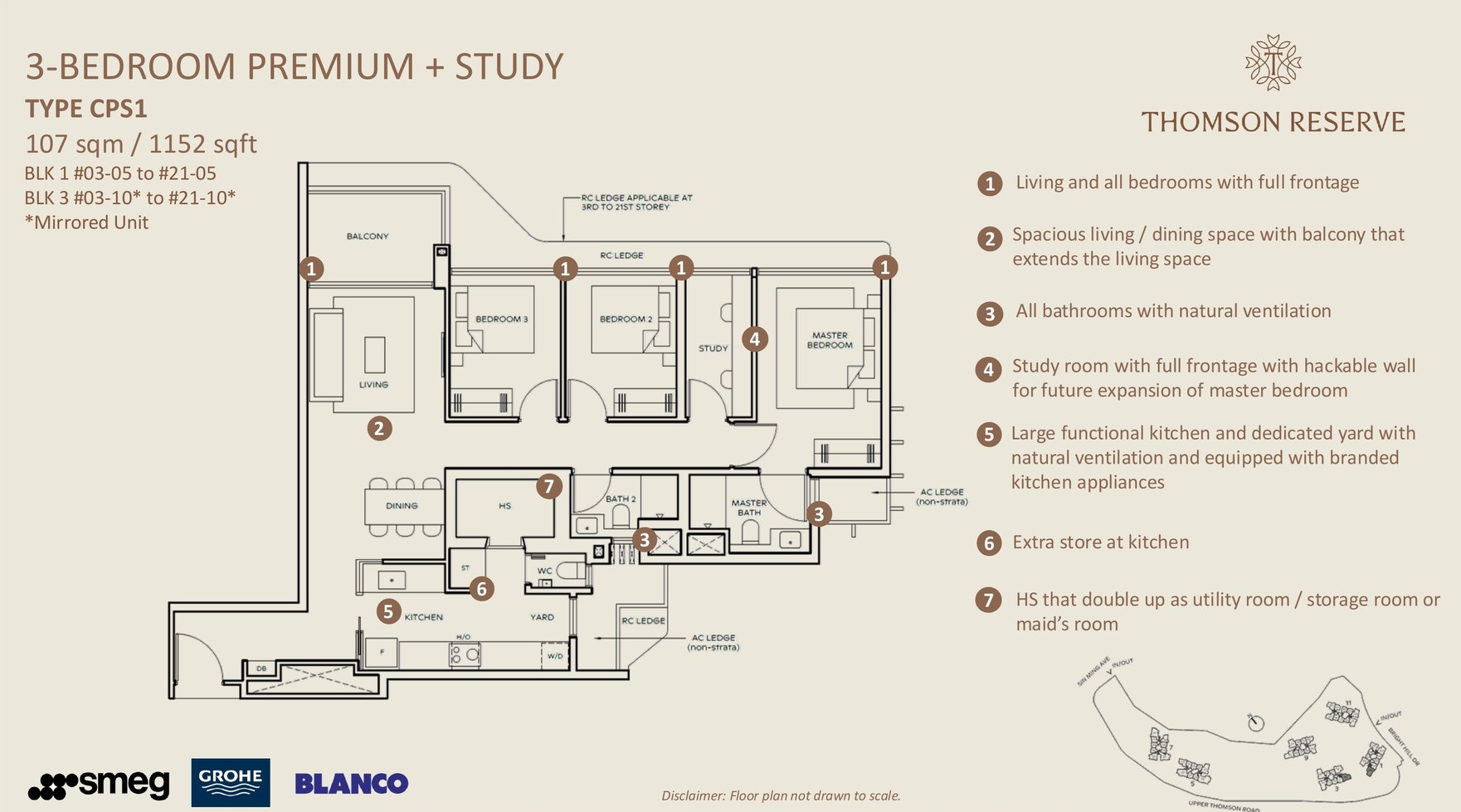 3 Bedroom Premium + Study · Type CPS1 floor plan